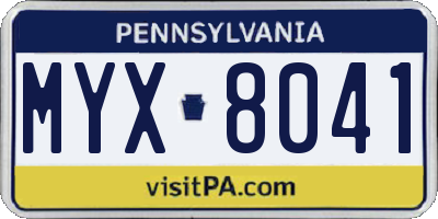 PA license plate MYX8041