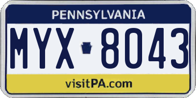PA license plate MYX8043