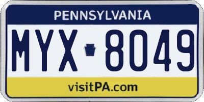 PA license plate MYX8049