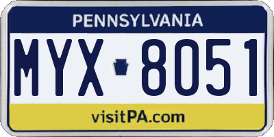 PA license plate MYX8051