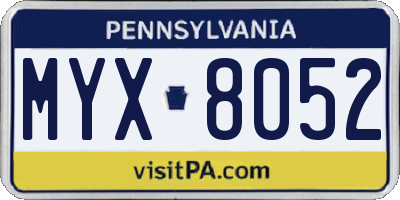 PA license plate MYX8052