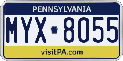 PA license plate MYX8055