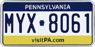 PA license plate MYX8061