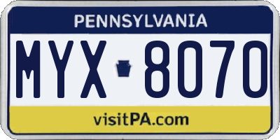 PA license plate MYX8070
