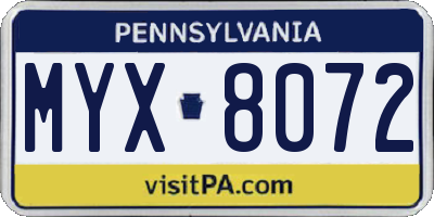 PA license plate MYX8072