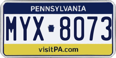 PA license plate MYX8073