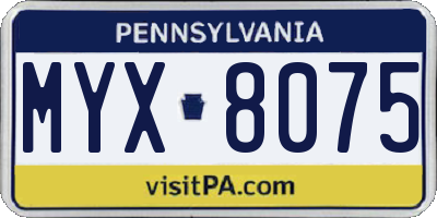PA license plate MYX8075