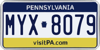 PA license plate MYX8079