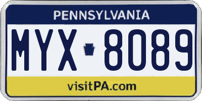 PA license plate MYX8089