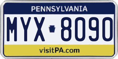 PA license plate MYX8090