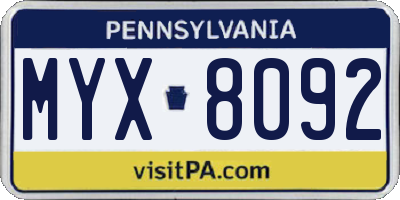PA license plate MYX8092