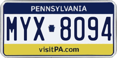 PA license plate MYX8094