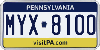 PA license plate MYX8100