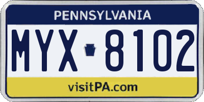 PA license plate MYX8102