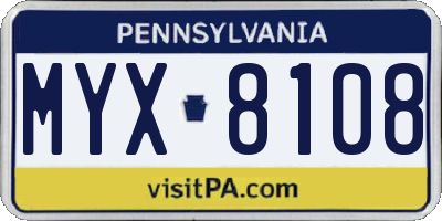 PA license plate MYX8108