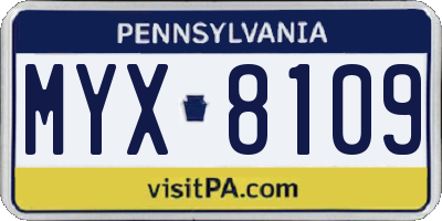 PA license plate MYX8109