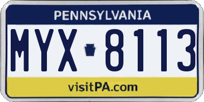 PA license plate MYX8113