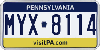 PA license plate MYX8114