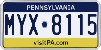 PA license plate MYX8115