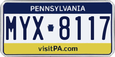 PA license plate MYX8117