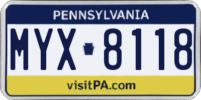 PA license plate MYX8118