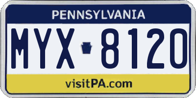 PA license plate MYX8120
