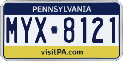 PA license plate MYX8121