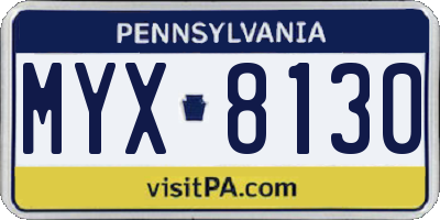 PA license plate MYX8130