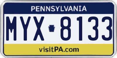 PA license plate MYX8133