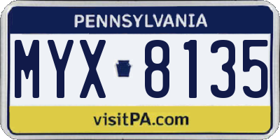 PA license plate MYX8135