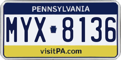 PA license plate MYX8136