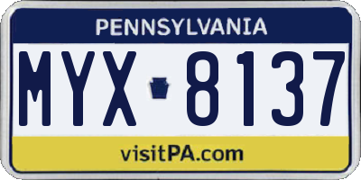 PA license plate MYX8137