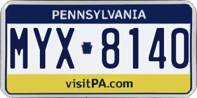 PA license plate MYX8140