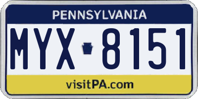 PA license plate MYX8151