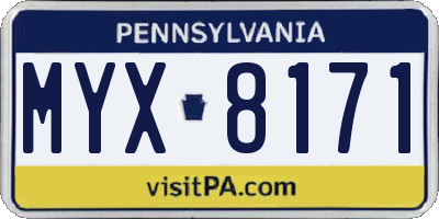 PA license plate MYX8171