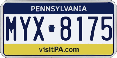 PA license plate MYX8175