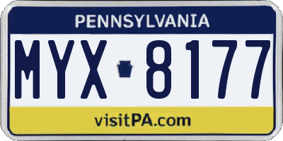 PA license plate MYX8177