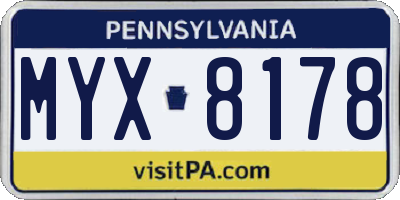 PA license plate MYX8178