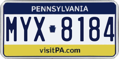 PA license plate MYX8184