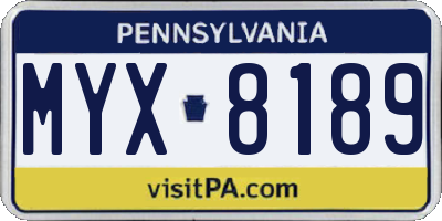 PA license plate MYX8189