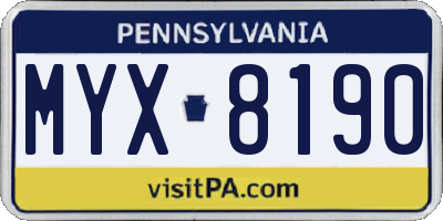PA license plate MYX8190