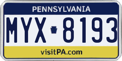 PA license plate MYX8193