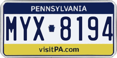 PA license plate MYX8194