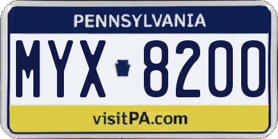 PA license plate MYX8200