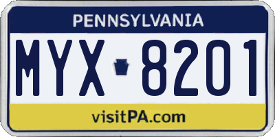 PA license plate MYX8201