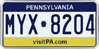 PA license plate MYX8204