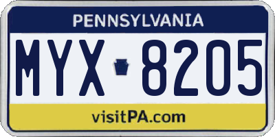 PA license plate MYX8205