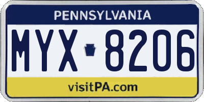 PA license plate MYX8206