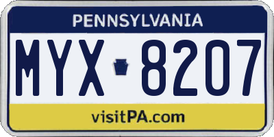 PA license plate MYX8207