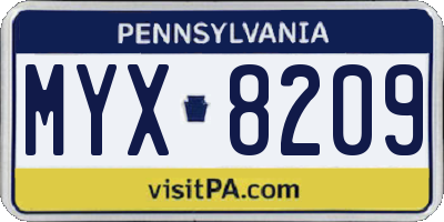 PA license plate MYX8209